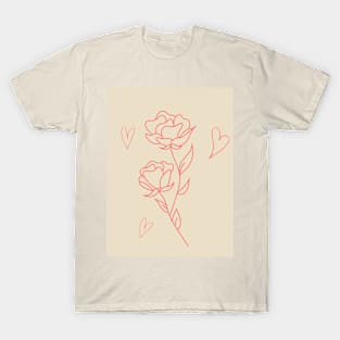 Pink flower with hearts items in creme color background T-Shirt